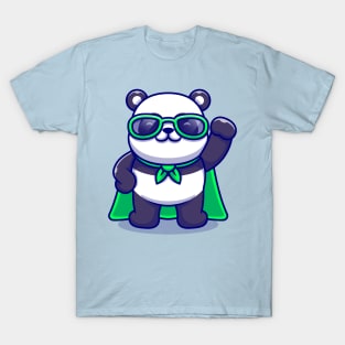 Cute Super Panda Wearing Sunglasses Cartoon T-Shirt